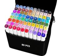 VIBEX 80 Colors Alcohol Markers with Base Dual Tip Drawing Markers for Adult and Kids Comics Coloring Sketching Illustration - Refillable (80 White)