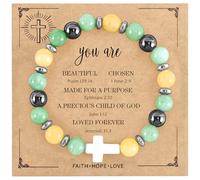 VIBILIA Beaded Bracelets for Women, Inspirational Cross Bracelet for Women, Natural Gemstone Jesus Bracelet, Christian Gifts for Mom, Daughter, Wife, Sister, Friend Birthday Mother's Day, One size