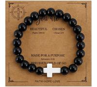VIBILIA Beaded Bracelets for Women, Inspirational Cross Bracelet for Women, Natural Gemstone Jesus Bracelet, Christian Gifts for Mom, Daughter, Wife, Sister, Friend Birthday Mother's Day, One size