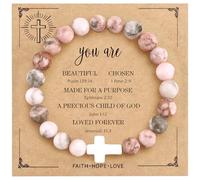 VIBILIA Beaded Bracelets for Women, Inspirational Cross Bracelet for Women, Natural Gemstone Jesus Bracelet, Christian Gifts for Mom, Daughter, Wife, Sister, Friend Birthday Mother's Day, One size