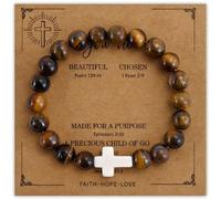 VIBILIA Beaded Bracelets for Women, Inspirational Cross Bracelet for Women, Natural Gemstone Jesus Bracelet, Christian Gifts for Mom, Daughter, Wife, Sister, Friend Birthday Mother's Day, One size