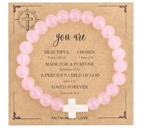 VIBILIA Beaded Bracelets for Women, Inspirational Cross Bracelet for Women, Natural Gemstone Jesus Bracelet, Christian Gifts for Mom, Daughter, Wife, Sister, Friend Birthday Mother's Day, One size