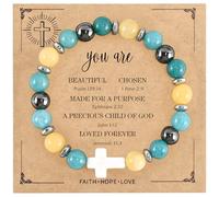 VIBILIA Beaded Bracelets for Women, Inspirational Cross Bracelet for Women, Natural Gemstone Jesus Bracelet, Christian Gifts for Mom, Daughter, Wife, Sister, Friend Birthday Mother's Day, One size