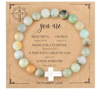 VIBILIA Beaded Bracelets for Women, Inspirational Cross Bracelet for Women, Natural Gemstone Jesus Bracelet, Christian Gifts for Mom, Daughter, Wife, Sister, Friend Birthday Mother's Day, One size