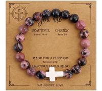 VIBILIA Beaded Bracelets for Women, Inspirational Cross Bracelet for Women, Natural Gemstone Jesus Bracelet, Christian Gifts for Mom, Daughter, Wife, Sister, Friend Birthday Mother's Day, One size