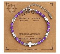 VIBILIA Beaded Bracelets for Women, Inspirational Cross Bracelets for Women, Natural Gemstone Jesus Bracelet, Christian Gifts for Mom, Daughter, Wife, Sister, Friend Birthday Mother's Day, One size