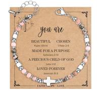 VIBILIA Beaded Bracelets for Women, Inspirational Cross Bracelets for Women, Natural Gemstone Jesus Bracelet, Christian Gifts for Mom, Daughter, Wife, Sister, Friend Birthday Mother's Day, One size