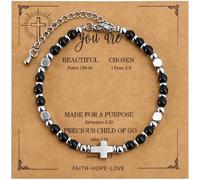 VIBILIA Beaded Bracelets for Women, Inspirational Cross Bracelets for Women, Natural Gemstone Jesus Bracelet, Christian Gifts for Mom, Daughter, Wife, Sister, Friend Birthday Mother's Day, One size