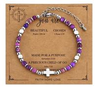 VIBILIA Beaded Bracelets for Women, Inspirational Cross Bracelets for Women, Natural Gemstone Jesus Bracelet, Christian Gifts for Mom, Daughter, Wife, Sister, Friend Birthday Mother's Day, One size