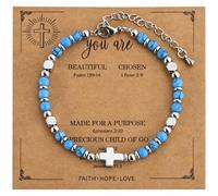 VIBILIA Beaded Bracelets for Women, Inspirational Cross Bracelets for Women, Natural Gemstone Jesus Bracelet, Christian Gifts for Mom, Daughter, Wife, Sister, Friend Birthday Mother's Day, One size