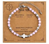 VIBILIA Beaded Bracelets for Women, Inspirational Cross Bracelets for Women, Natural Gemstone Jesus Bracelet, Christian Gifts for Mom, Daughter, Wife, Sister, Friend Birthday Mother's Day, One size