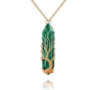 VIBILIA Healing Crystal Necklace Tree of Life Wire Wrapped Natural Stone Point Pendant Necklace Hexagonal Reiki Spiritual Quartz Gemstone Jewelry for Women Men, Gemstone Crystal Stainless Steel,