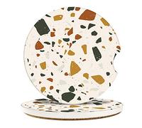 Vibiliyou 2 PackMarble Geometric Pattern Absorbent Car Coasters for Cup Holders,256" Ceramic Stone & Non-Scratch Cork Base Drink Coasters