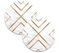 Vibiliyou A 2-Pack of Absorbent Ceramic Car Coasters for Cup Holders,Designed with a White Gold Line,a Finger Notch and Cork Base,Serving as Cute Car Accessories for Women and Men