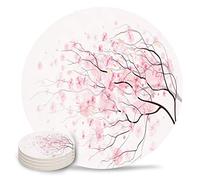 Vibiliyou A 4-Piece Set of Unique Absorbent Ceramic Drink Coasters,Featuring Pink Sakura Designs,with Cork Backing,Ideal as a Gift for Bar Home/Housewarming Decorations