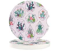 Vibiliyou A Set of 2 Pack Durable Car Coasters for Drinks with Holder,Geometric Cactus Flower Wallpaper Design,Absorbent Ceramic Car Accessories for Easy Removal of Auto Car,Auto Insert with Ghost