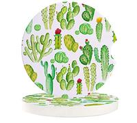 Vibiliyou A Set of 2 Pack Easy-to-Remove Auto Cup Holders,Featuring Green Cactus Illustration,Durable and Absorbent Ceramic Car Accessories for Both Women and Men