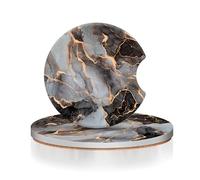 Vibiliyou Black Marble Texture Car Coaster, 2 Pack Absorbent Ceramic Coaster, Car Accessories, Drink Coaster