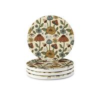 Vibiliyou Boho Drink Absorbent Retro Funky Mushroom Coasters,4pcs Boho Fun Abstract Bright Floral Hippie Ceramic Coaster Set for Wooden Coffee Table with Cork Base,Coffee Table Desk Decoration