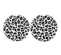 Vibiliyou Car Coasters Pack of 2, Leopard Print Absorbent Ceramic, Black and Gray, Round, Easy Removal, Non-Slip, Heat Insulating
