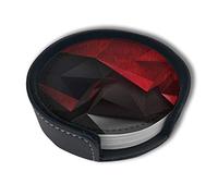 Vibiliyou Coasters A Set of 6 Round Leather Coasters with a Holder,Featuring a Red and Black Abstract Background Design Perfect for Drinks,Coasters Serve as Funny Gifts and Cup Mat Pads