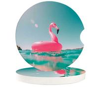 Vibiliyou cup coasters Set of 2 Pack Car Coasters for Drinks,Featuring Flamingo,Sunlight,and Sea Water Designs,Absorbent Ceramics,Car Accessories for Auto Cup Holders,Suitable for Women and Men