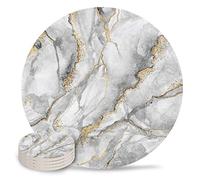 Vibiliyou Gold and Gray Absorbent Coasters for Drinks - Watercolor Marble Textured Round Drink Coasters Set,Ceramic Stone and Cork Base Cup Mat Pad,Housewarming Gift,Home Kitchen Room Bar Decor