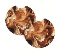 Vibiliyou Marble Geometric Brown Stone Absorbent Ceramic Stone Cork Base Drink Coasters,2 Pack Car Coaster Vintage Sea Auto Accessories Cup Holders for Auto Car Decor