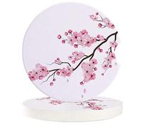 Vibiliyou Set of 2 Pack,Car Coasters for Drinks Sakura Japan Flower Durable Absorbent Ceramics Car Accessories Easy Removal of Auto Cup Holders Ideal for Housewarming,Kitchen and Bar Decor