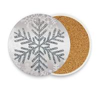 Vibiliyou Silver Glitter Snowflake Pattern Ceramic,Set of 4,silver coasters Drink Coaster with Cork Backing for Friends Funny Birthday Housewarming Bar Coffee Shop Decor