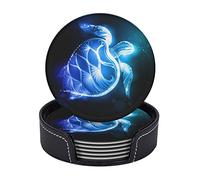 Vibiliyou Turtle Leather Abstract Fantasy Ocean Sea Coasters Sets 6 Pcs for Drinks with Holder Coaster Drink Table Cup Coasters for Kitchen Coffee Living Room Decor
