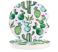 Vibiliyou Watercolor Cute Cactus Flower Car Coasters for Drinks,Set of 2 Pack,Durable Absorbent Ceramics Car Accessories Easy Removal of Auto Cup Holders for Women Men