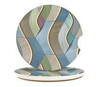 Vibiliyou Wood Golden Blue Colorful Design A 2-Pack of Absorbent Ceramic Stone Car Coasters,Measuring 26 Inches in Diameter,Geometric,Perfect as Auto Accessories Cup Holders for Women and Men