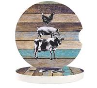 Vibiliyou Wooden Texture Set of 2 Pack Car Coasters for Drinks Durable Absorbent Ceramics Car Accessories Easy Removal of Auto Cup Holders for Various ups Are Stored in The Car