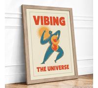 Vibing the Universe Retro Framed Wall Art Print A1 (84.1×59.4cm) Oak, Wall Decor for Living Room, Bedroom, Office & Home, Ready to Hang, Art Gift