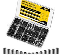 Vibit 330 Pcs M3/M4 Nylon Spacers for Screws, ID 3 mm/4 mm & OD 7 mm, 10 Lengths - 2 mm 3 mm 5 mm 8 mm 10 mm 12 mm 15 mm, Non-Threaded Plastic Spacers, Nylon Round Spacers for M3 M4 Screws, Black