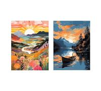 ViblyCoz 2 Pack 5D Diamond Painting Kits Full Drill DIY Mountain and Lake Boat Diamond Art for Adults Kids Gem Art Craft for Home Wall Decor Gift
