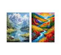 ViblyCoz 2 Pack 5D Diamond Painting Kits Full Drill DIY Mountain Lake and Stream Diamond Art for Adults Kids Gem Art Craft for Home Wall Decor Gift