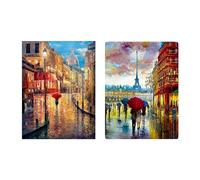 ViblyCoz 2 Pack 5D Diamond Painting Kits Full Drill DIY Paris Eiffel Tower Rainy Street Diamond Art for Adults Kids Gem Art Craft for Home Wall Decor Gift