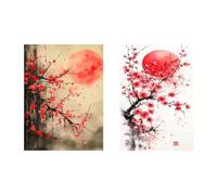 ViblyCoz 2 Pack 5D Diamond Painting Kits Full Drill DIY Plum Blossom Red Moon Ink Art Diamond Art for Adults Kids Gem Art Craft for Home Wall Decor Gift