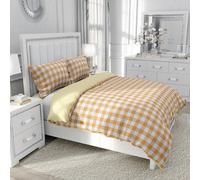 ViblyCoz Double Bed Duvet Cover Set Yellow Orange White Gingham Check 3 Piece Bedding with 1 Duvet Cover and 2 Pillowcases 200x200cm