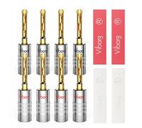 Viborg 4Pairs Hi-end Banana Plug Connectors 24K Gold-Plated HiFi Audiophile Jack Terminals Dual Screws Locking or Soldering for Speaker Wires (Suit 8-16 AWG, with Tubing)