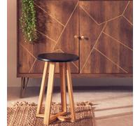 Viborg Black and Natural Bamboo Round Stool with Lattice Design