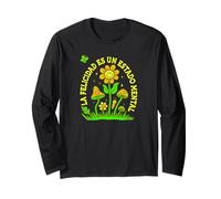Vibra Feliz Retro con Flor Sonriente y Hongos Psicodélicos Long Sleeve T-Shirt