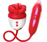 Vibrador - Rose-and-Lip Design Massager with Soft Silicone Finish, 10 Modes (Licking and Telescopic & Vibration) - Magnetic Charging Plus 4.7 in Length