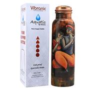 VIBRANIC Aquatic Copper Water Bottle - 34oz - Leak Proof - Ayurvedic Pure Copper Bottle, Fitness, Yoga - Natural Health Benefits - Radhe Krishna Print - Made in India