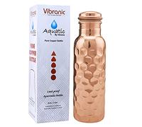 VIBRANIC Aquatic DIAMOND HAMMERED Ayurvedic Copper Water Bottle 34oz - Pure Copper Bottle for Sports, Fitness, Yoga - Natural Health Benefits - Made in India