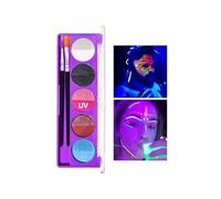 Vibrant 10-Color Face Paint Kit with glow & water-based formulas. Includes 2 brushes, body paint. Essential neon party accessories and Festival Essentials. (#2, 11g)
