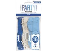 Vibrant 100th Glitz Latex Balloons in Light Blue, Royal Blue, & White (30cm) - Perfect for Parties, Celebrations & Events - 6ct