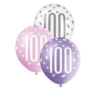 Vibrant 100th Glitz Petal Pink, Spring Lavender & White Latex Balloons (30cm) - Perfect for Birthday, Party Decor & More - 6ct